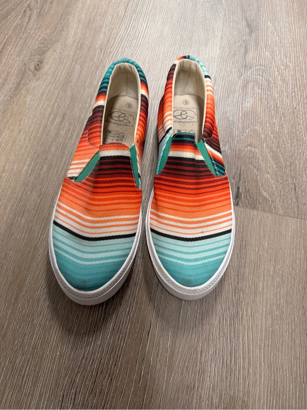 Women’s Slip-Ons in Orange & Teal Stripes